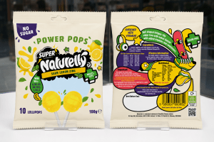 Super Naturelly Lollipops. Front and Back of Packaging. 